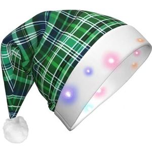 OdDdot Blauwe en groene Schotse tartan print kerstmuts, kerstmuts, kerstmuts voor unisex volwassenen, geschikt voor nieuwjaarsfeest feestelijke feestdag