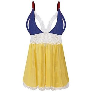 EVELIFE Vrouwen Sexy Plus Size Babydoll Jurk Kanten Babydoll Lingerie Chemise Nachtkleding Lingerie Set met G-String(Blauw Geel, XL)