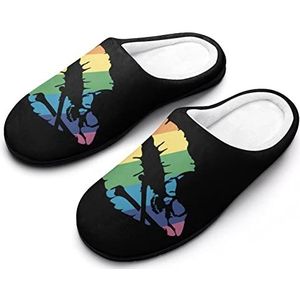 Homo Regenboog LGBT Pride Lippen Schedel Katoenen Slippers Voor Vrouwen Warme Anti-Slip Rubberen Zool Huisschoenen Voor Indoor Hotel 7-8 (39-40)