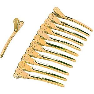 12st Duckbilled Clip Professional Hair Styling Clips voor kapsalon Kapper, Salon Hair Clips en DIY accessoires(Gold)