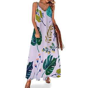 Plants & Trees Maxi-jurk voor dames, zomer, V-hals, mouwloos, spaghettibandjes, lange jurk