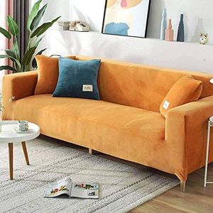 Luxe fluwelen bankhoes voor 2-, 3-, 4-zits, zachte pluche sofa beschermer, rekbare armsteun sofahoes, waterbestendige meubelbeschermer - oranje - 4-zits, 235 - 280 cm