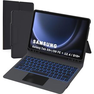 Samsung Galaxy Tab S9 FE+/S9+ /S10+ 12,4 inch hoes met toetsenbord - Folio Trackpad en penhouder - verlicht Duits QWERTZ-toetsenbord met touchpad