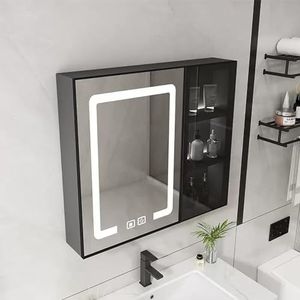 UkewEi Slimme badkamer spiegelkast 26 ""× 35"", verlichte medicijnkast aluminium, anti-condens LED-make-upspiegelkast met aanraakknop (maat: 65 x 70 cm)