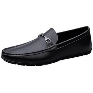 Loafers for heren, ronde neus, effen kleur PU lederen loafers, comfortabele antislip, flexibele klassieke instappers (Color : Black, Size : 36 EU)