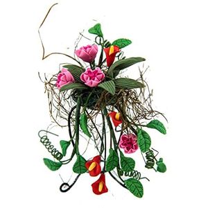 Melody Jane Poppenhuis Rood & Roze Bloemen op Voetstuk Stand Miniatuur Tuin Accessoire 1:12
