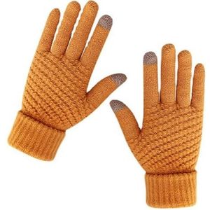 yeeplant Wollen Pluche Handschoenen voor Vrouwen Decoratieve Verdikte Wasbare Winter Zachte Kleur Effen Gebreide Handschoenen, Geel, 1