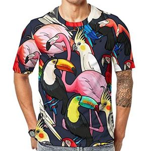 Tropical Birds Flamingo Papegaai Heren Crew T-shirts Korte Mouw Tee Casual Atletische Zomer Tops