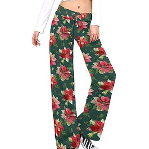 Vintage Poinsettia Bloemen Yoga Broek Voor Vrouwen Casual Broek Lounge Broek Trainingspak met Trekkoord 2XL