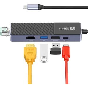 USB C-hub, 5-poorts USB hub 3.0 met HDMI 4K-adapter, 60 W Power Delivery, draagbare reisUSB-hub met ethernet-poort, USB 3.0 en 2.0-poorten voor Windows, mobiele HDD