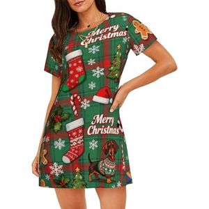 Zelinge Dames zomer nachthemd nachthemd zacht nachthemd comfortabele loungewear S-3XL, Kerst Groen Rood Geruit, M