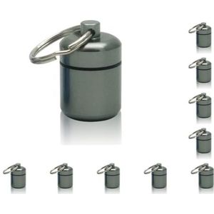 10 Set Mini Pillen Doos Aluminiumlegering Sleutelhanger Fles Backpacken Persoonlijke Tabletten Volwassenen Kinderen Ouderen Waterdichte Verzegelde Container Grijs