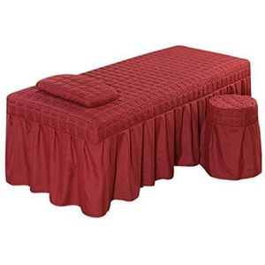 Massage tafel laken set, massage tafel rok kussensloop kruk cover set, schoonheid spreien, schoonheid bed beddengoed (wijnrood-S)