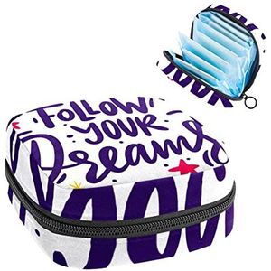 Maandverband Opbergtas,Draagbare maandverband Opbergzak,Volg je dromen, Meerkleurig, 4.7x6.6x6.6 in/12x17x17 cm