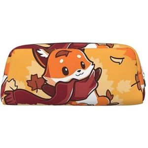 Leuke Herfst Vos Gedrukt Etui Lederen Make-up Tas Draagbare Reizen Toilettas Rits Kleine Opbergtas Voor Vrouwen Meisjes, Zilver, Eén maat, Toilettas