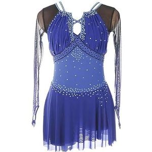 Nnnydjy Kunstschaatswedstrijdjurk Voor Dames Rolschaats Kostuum Met Lange Mouwen Balletrok Voor Meisjes Ritmische Gymnastiek Sport Kleding Hoge Elasticiteit,Blauw,11_13Years