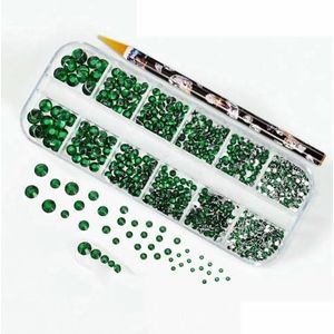 12Gird 3D Glas AB Kristal Nail Art Strass Kit Flatback Ronde Kraal Charm Edelstenen Sieraden Diamant met Gereedschap voor Nail Art-PH194-12B