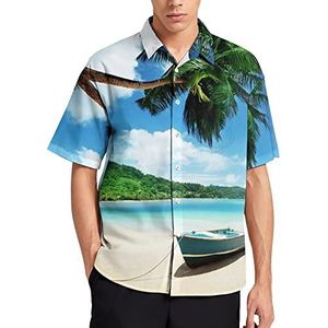 Seychellen strand met palmbomen landschap heren T-shirt korte mouwen casual button down zomer strand top met zak