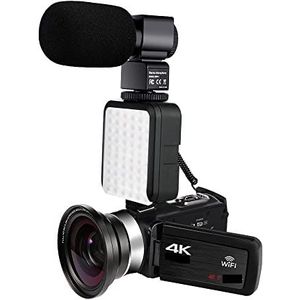 Videocamera, Video Camcorder 4K 48MP Ingebouwd invullicht Touchscreen Vloggen for recorder Digitale camera(32 G SD Card,AF1 Mic Lens Light)