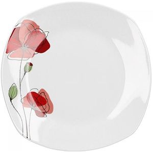 Van Well Dessertbord Monika | 190 x 190 mm | taartbord | serveerbord voor het ontbijt | papaver bloem rood | stijlvol porseleinen servies | gastronomie