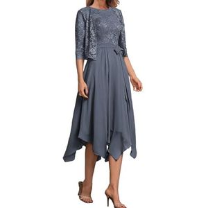 2 Stuks Moeder Van De Bruid Bruidegom Jurken Met Jassen Kant Formele Avond Grootmoeder Jassen Thee Lengte ZM193, Stormy Blauw, 32