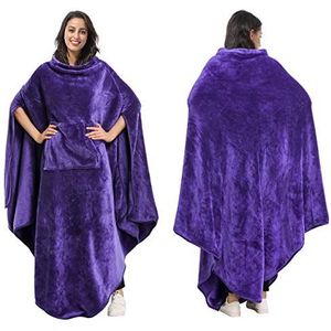 Catalonia Classy Draagbare poncho-deken, knuffeldeken om aan te trekken, wollig, warm, lang, draagbare fleece deken met voorvak, wintercadeaus voor volwassenen, vrouwen en mannen