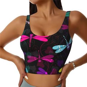 Leuke Dragonfly Print Casual Wear Vrouwen Sport Vest Yoga Vest Workout Vest Voor Vrouwen Lichtgewicht Trendy, Zwart, S
