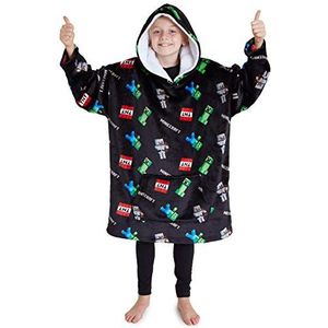 Minecraft Deken met mouwen voor kinderen, kinderhoodie, deken met Creeper en Mob design, extra grote knuffeldeken met mouwen, 7-14 jaar, XXL-hoodie, deken voor jongens, zwart, One Size