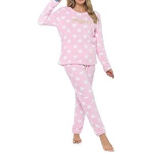Dames Pyjama Set Gezellige & Zachte Dames Pyjama Loungewear Nachtkleding PJ Nachtkleding Sets, Roze Hart, 40/42 NL