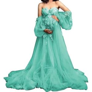 SAYNO Tule, zwangerschapsjurk voor dames, met bustier-applicaties, zwangerschapsjurk, babyshower, grote maten, Turkoois, 50 grote maten