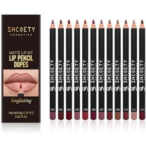 12 Kleuren Matte Lip Liner Set Langdurige Waterdichte Lip Liner Potlood Matte Fluwelen Lippenstift Set Natuurlijke Zachte Hoge Gepigmenteerde Lip Make-up