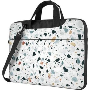 RAOWEI Terrazzo Marmer Pastelprint Laptoptas Veelzijdige laptoptas voor dames en heren - laptopschoudertas, Zwart, 14 inch
