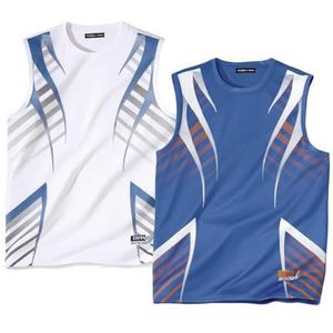 Atlas For Men - Mouwloze Tanktops - Wit en Azuurblauw - 100% Polyester