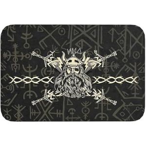 Viking Odin Bedrukt Vloerkleed - Noorse Mythologie Vintage Opvouwbaar Flanellen Tapijt - Mode Middeleeuws Wasbaar Antislip Binnenbad Keukenmat Binnendecor (Color : Brown, Size : 40CMx60CM)