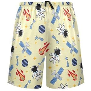 LI ZHI XIN Herenpyjamabroek, korte pyjamabroek, zomer casual shorts, elastische tailleband met trekkoord, rechte losse pasvorm met 2 zakken, S-XXL ruimteplaneet cartoonpatroon, Meerkleurig, S