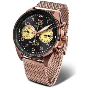 Vostok Europe Space Race herenhorloge chronograaf met Milanese band 20 ATM datum, rosé/zwart, armband