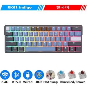 QPSJXN Compact 61 RGB backverlichting, mechanisch toetsenbord, draadloos, Bluetooth 2.4G, hot-swapping gaming-toetsenbord (Korean Indigo)