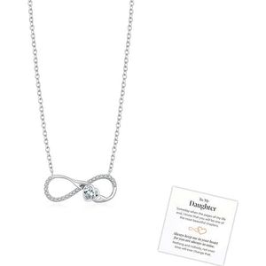 Infinity hart kettingen, Sterling zilveren Zirkoon hart Infinity hanger ketting, moeder & dochter liefde hart ketting met berichtkaart, sieraden cadeau voor vrouwen (Zilver)