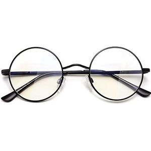 Joopin Blauw Licht Blokkerende Bril, Anti Blauw Licht Computer Gaming Scherm Brillen voor Dames Heren Transparant Ronde Zonnebril Metaal Zwart Frame