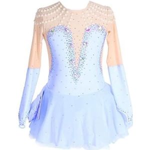 Blauw,11/13,PONNYC Handgemaakte Kunstschaatsjurk Voor Meisjes Ritmische Gymnastiekpakjes Met Hoge Elasticiteit Schaatsrok Met Glanzende Strass Steentjes Ballet Kostuums Voor Voorstellingen