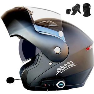 Bluetooth-motorhelmen, met handschoenen en maskers, ECE-goedgekeurde modulaire systeemhelmen, integraalhelmen met dubbel vizier, MA XXL H,XL61-62CM