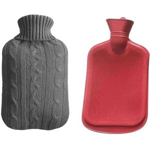 Warmwaterkruik 2000 ml grote warmwaterzak met hoes voor grils winter pluche hand- en voetwarmer -proof waterfles hoes voor warmwater warmwaterzak (grijze set)