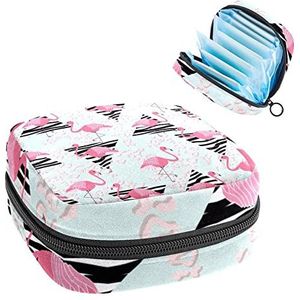 Maandverband Opbergtas, Periode Kit Bag voor school, Menstruatiekopzakje, Maandverband Pads Organizer Bag, Flamingo's en Zebra Textuur Driehoeken op luipaardprint