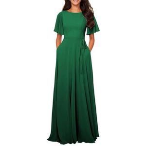 HPPEE Flutter lange mouwen bruidsmeisjes jurken met zakken sjerp voor bruiloft formele avondjurk WYX527, Emerald Groen, 34