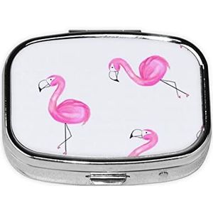 Mooie Roze Flamingo's Gedrukt Pil Doos 2 Compartiment Geneeskunde Pil Organizer Draagbare Kleine Pil Case voor Pocket Of Portemonnee Pil Doos