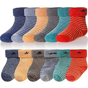 Eocom 6 paar kinderen winter dikke warme wollen sokken zachte kinderen peuter baby meisjes jongen thermische bemanning sokken, Streep, 1-3 jaar