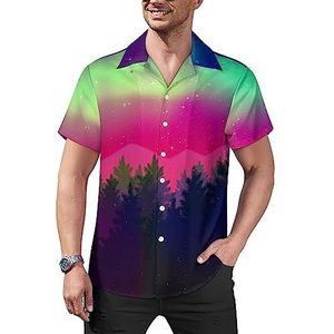 Northern Lights And Spruce Forest Heren Casual Button-Down Shirts Korte Mouw Cubaanse Kraag Tees Tops Hawaiiaans T-shirt 4XL