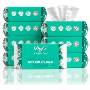 DAFI Wegwerphanddoeken, droge doekjes in totaal 480 stuks, extra dikke zachte gezichtshanddoeken voor de gevoelige huid, make-up verwijderen, reinigen, verplegen, reizen, 7 x 8 inch, 8 stuks