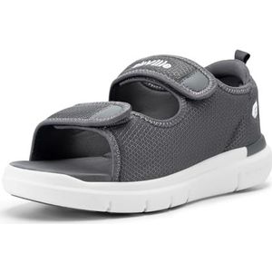 FitVille Wide Open Diabetische Sandalen Heren Orthopedische Schoenen met Velcro Verstelbare Bandage Schoenen, Stalen grijs, 42.5 EU Breed