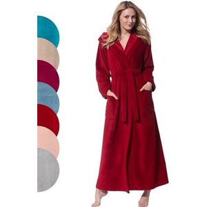Morgenstern badstof ochtendjas extra lang met capuchon bamboe katoen microfiber velour rood M
